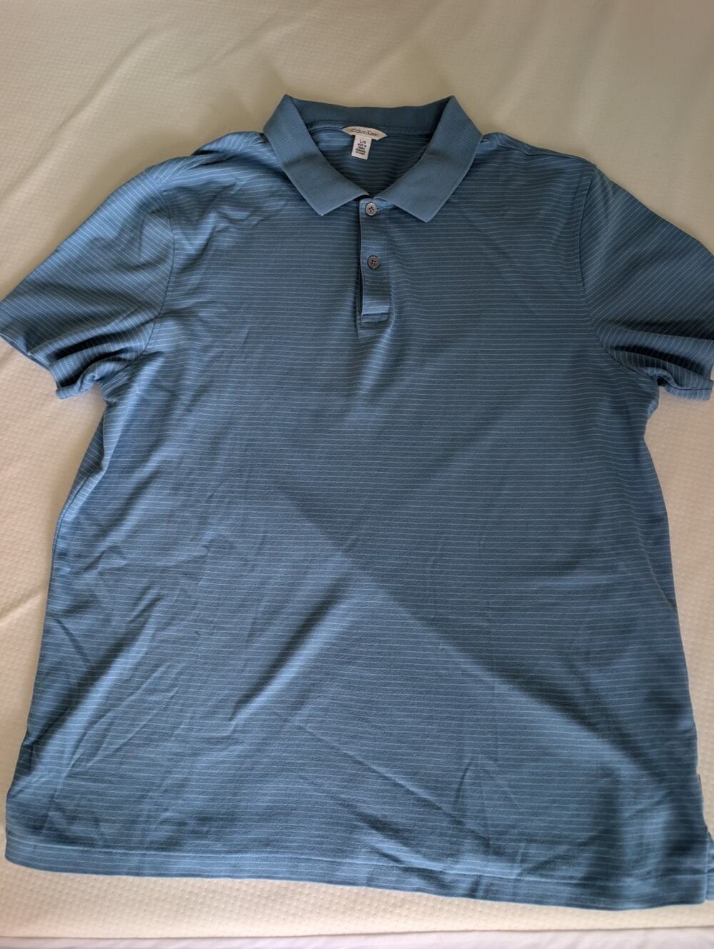 CALVIN KLEIN Men's 100% Cotton Polo Large Blue w/ white stripe, Golf, Casual
